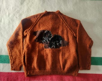 1950s Mary Maxim Novelty Duck Hunting Frontzip Cowichan Sweater