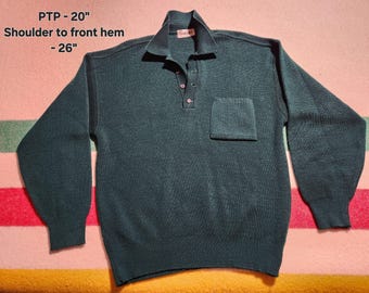 Retro 90s Green Knit Polo Sweater Made in Canada