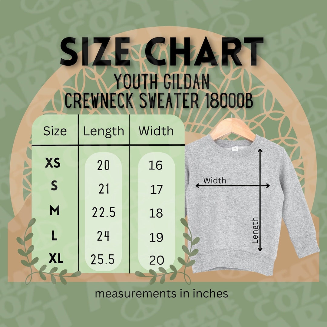 Gildan Size Chart, Youth Gildan Size Chart, Size Chart With Mockup
