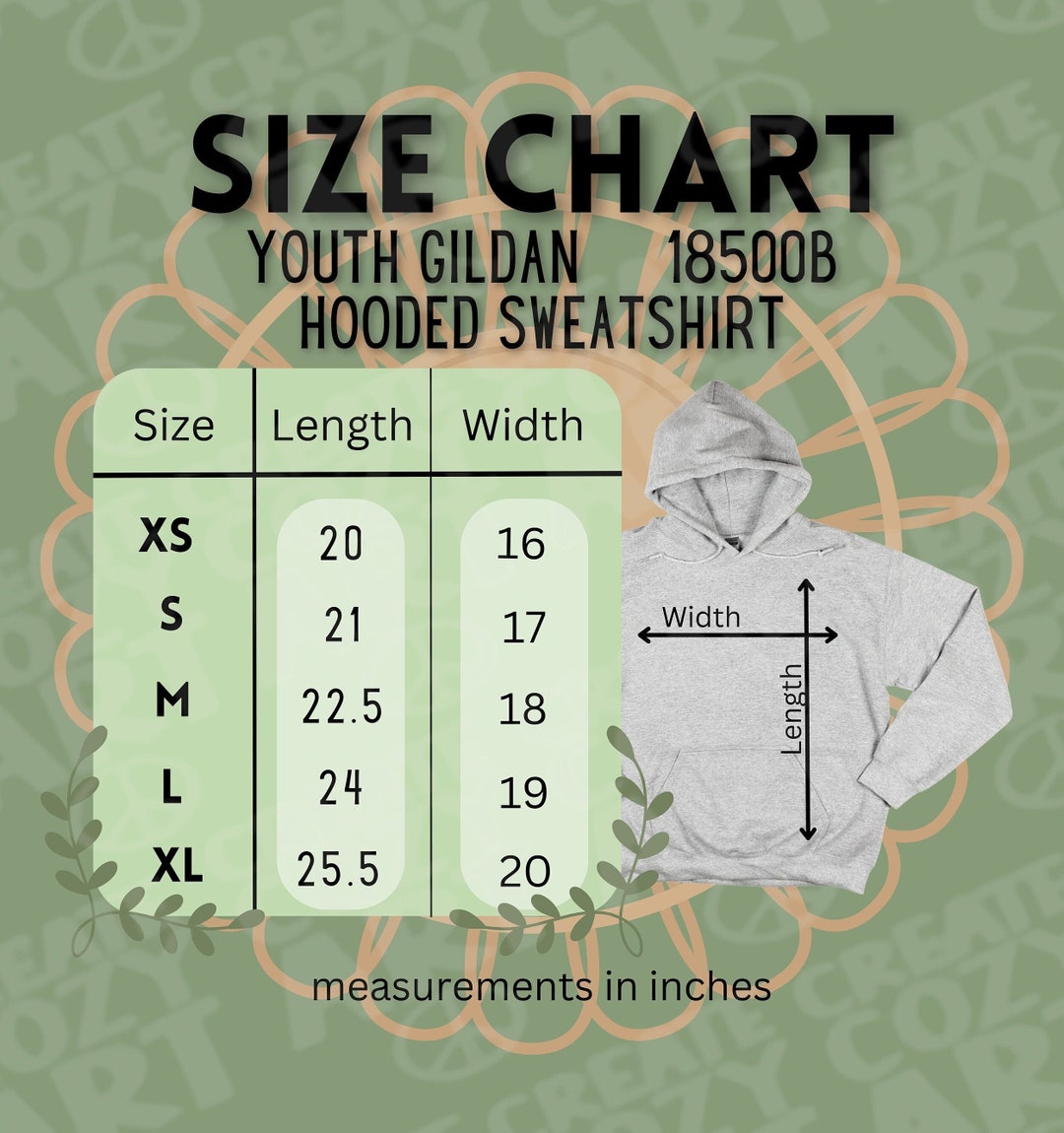 Gildan Size Chart, Youth Gildan Size Chart, Size Chart With Mockup