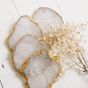 Agate Stone Coasters with Gold Edge: crystal Coasters