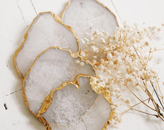 Agate Stone Coasters with Gold Edge: crystal Coasters