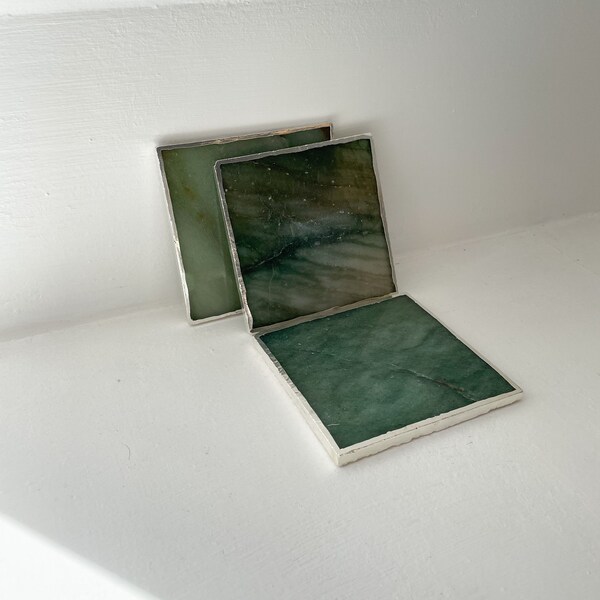 Green agate stone coasters, Agate coasters in the uk, Wedding coasters for favours, Green and Silver agate stone coasters