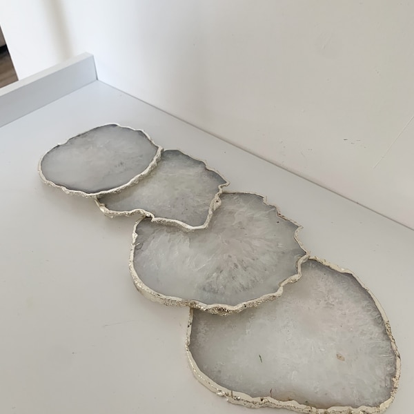 Agate Stone Coasters with silver Edge: crystal Coasters