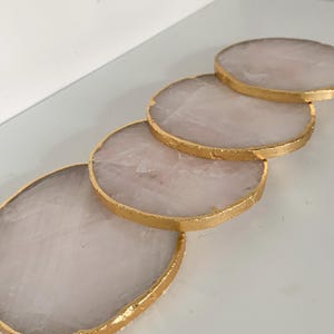 Pink Achat Untersetzer | Goldrand Kristall Tisch Dekor