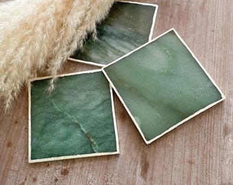 Green Agate stone Coasters with Silver Edge: Square Crystal aventurine Coasters