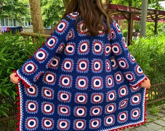 Crochet Granny Square Afghan Throw Cardigan , Knitted Long Sweater, Patchwork Cardigan, Birthday Gift, Gift for Mom