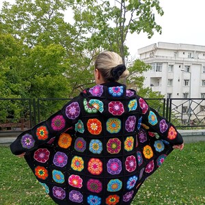 Crochet African Flower Patterned Sweater, Knitted Granny Square ...
