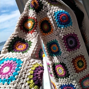 Crochet Hooded Granny Square Cardigan: Colorful Bohemian Knit Jacket