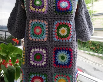 Crochet Granny Square Sweater: Rainbow Afghan Pullover