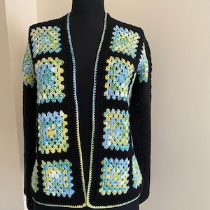 Knitting Granny Square Jacket, Crochet Patchwork Cardigan , Geometrical Jacket, Gift for Her, Gift for Mom