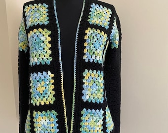 Knitting Granny Square Jacket, Crochet Patchwork Cardigan , Geometrical Jacket, Gift for Her, Gift for Mom