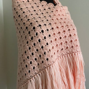Knitted Salmon Fringed Shawl: Crochet Lace Bridal Wrap