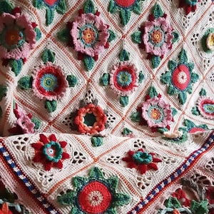 Crochet Flower Granny Square Afghan: Custom Knit Throw Blanket