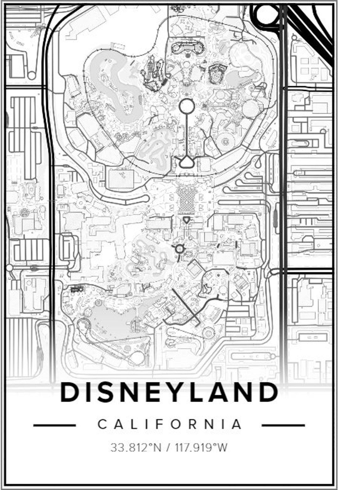 DISNEYLAND Anaheim California USA Portrait Map Minimal Etsy Disneyland anaheim california usa portrait map minimal etsy
