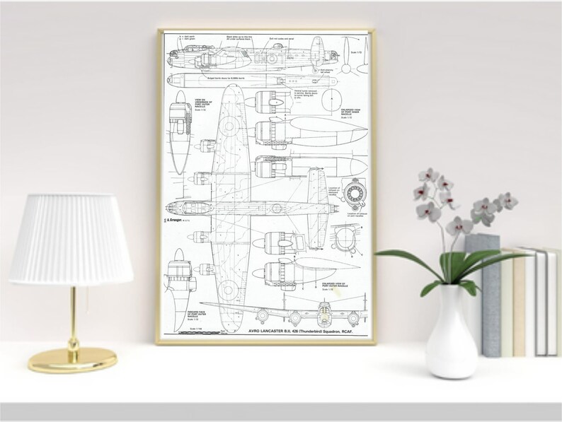 Avro Lancaster Aircraft Blueprint Poster Diagram Breakdown Exploded