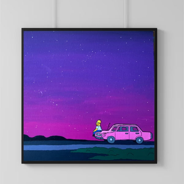 Die Simpsons Mutter Simpson Ölgemälde Druck, Landschaftliche Simpsons, Homer Simpson Sky Poster Illustration Print Wandkunst | 30cm x 30cm