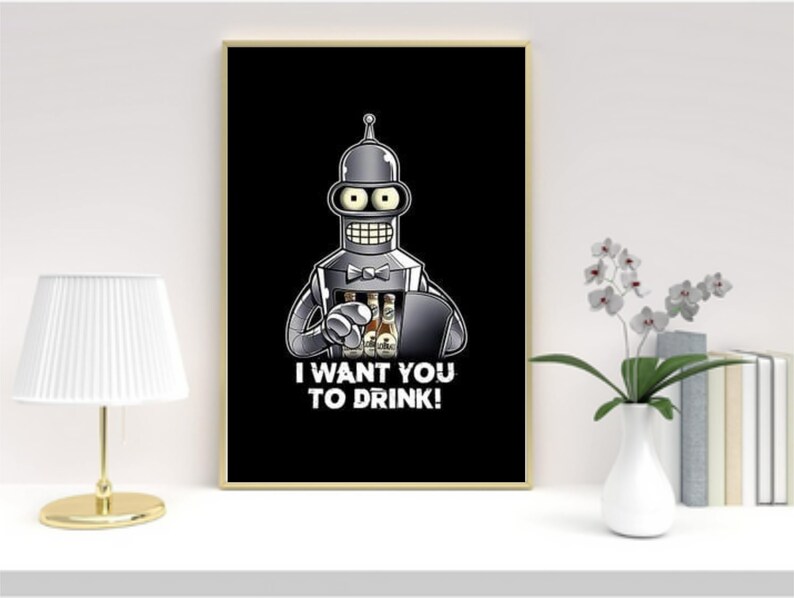 Futurama Bender Alcohol Drinking Bar WW2 I Want You Propaganda Satire