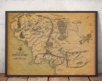 Lord of the rings - Middle Earth - High-Quality Detailed Game Map, Map Print