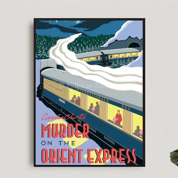 Art Deco Murder on the orient express Train Locomotive art print painting - Choose Size