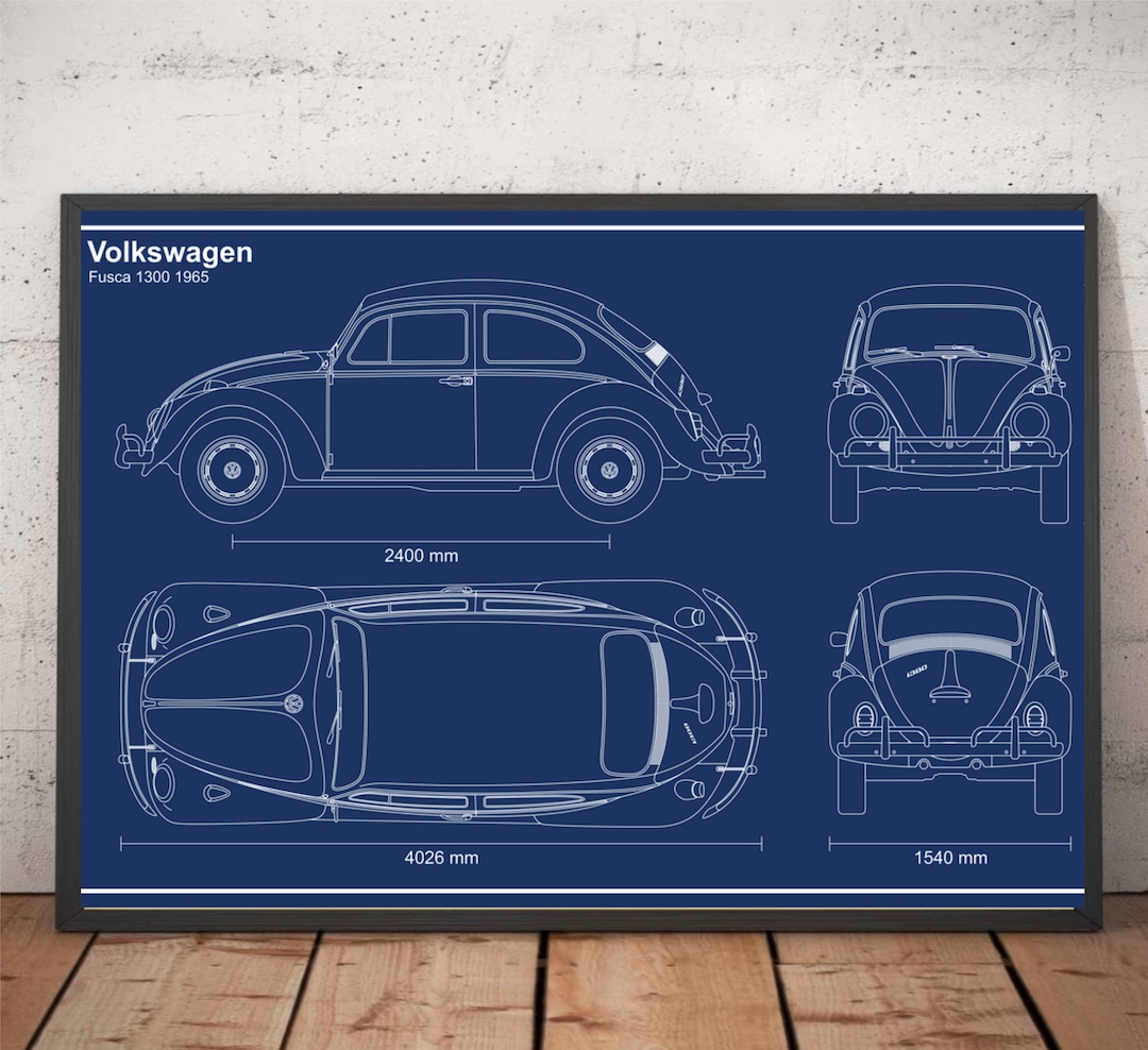 VW Beetle Classic Car Schematics Construction Drawing Design Blue Print