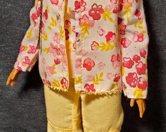 Barbie clothes+ doll clothes+ floral cropped top+ gathered cuff pants+ floral jacket