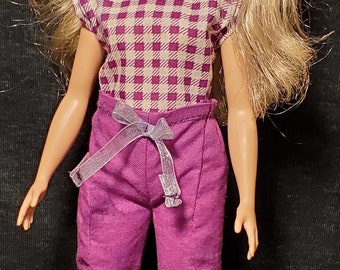 Barbie clothes+ doll clothes+ Gingham body suit+ pull-on pants