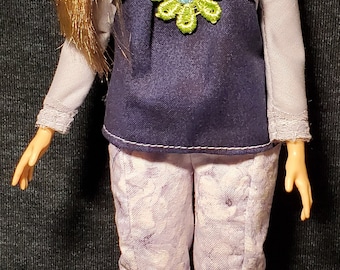 Barbie clothes+ doll clothes+ Camisole top+ abstract floral pull-on pants+ ruffled collared shrug