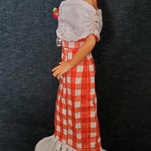Doll fashions/Fitted Red Gingham gown with eyelet shawl