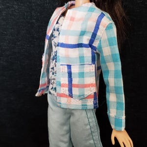 Doll fashions pants set/floral tank, capri pants, pastel plaid front pocket jacket