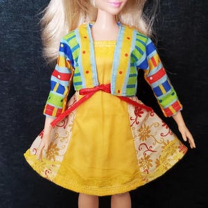Doll dress outfit/ Yellow print sundress with panties and striped shrug