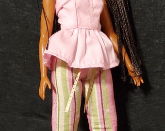 Vêtements pour barbie + vêtements pour poupée + haut dos nu + pantalon à rayures