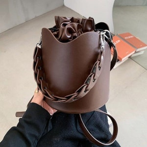 PU Leather Bucket Bags | Pleated Shoulder Bag | Drawstring Shoulder Handbags | Shirred Tote Bag | Solid Color Trending Small Crossbody Bag