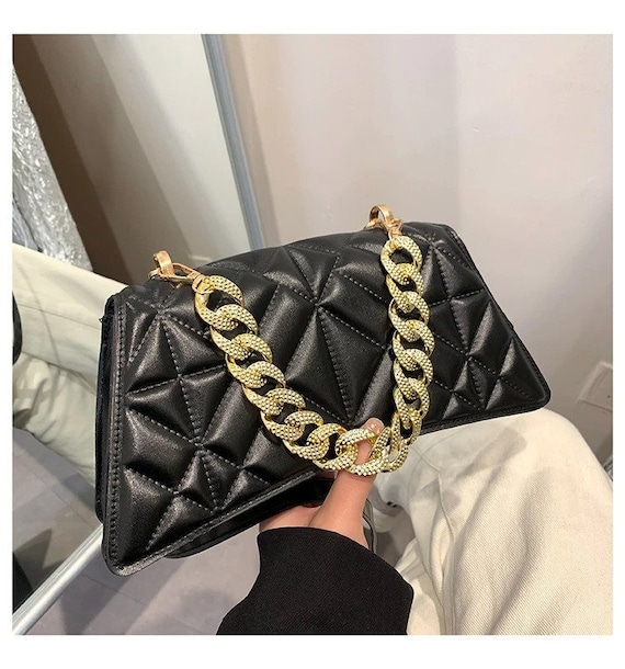 Thick Chain Crossbody Bags Pu Leather Shoulder Bag Black Khaki