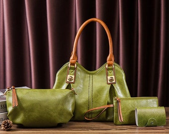 4 Pcs Women Bag Set | Fashion Leather Handbag | Clutch Phone Purse | Crossbody Shoulder Bag | Credit Card Holder | High Quality Luxury Set