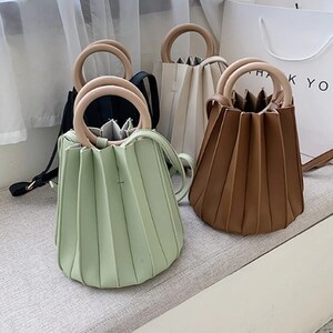 Stylish Pleated Shoulder Bag Crossbody Accordion Bag Fashionable Shirred Tote Bag PU Leather Small Handbag 4 Color Option image 2