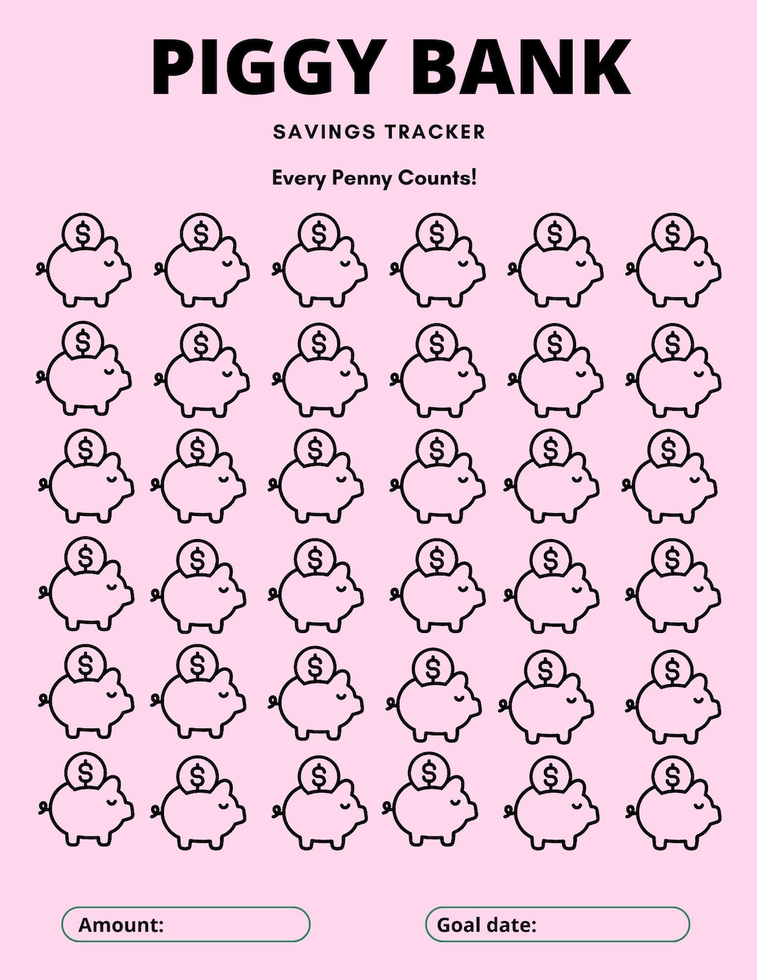 Save Money, Piggy Bank, Planner, Printable Etsy