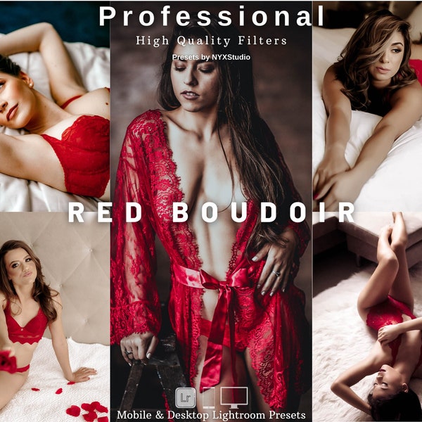 8 RED Boudoir Lightroom Presets | Mobile + Desktop | Dark, Red, Moody | Blogger and Instagram Presets | Plus Adobe Camera Raw