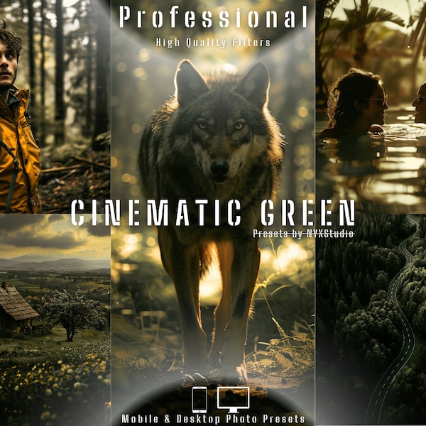 15 Cinematic Greens Desktop & Mobile Presets | Green, Dark, Little Light, Noir | Blogger and Influencer Presets | Photo Filters