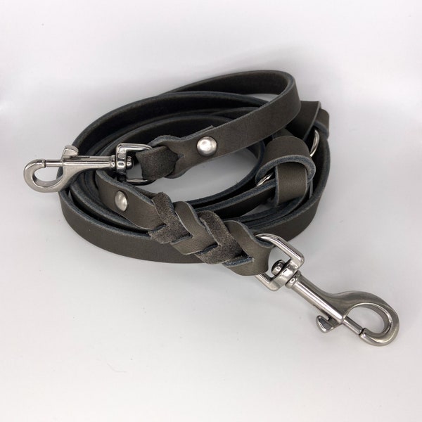 Leather set | Leash & collar *GRAY* - adjustable