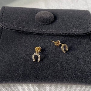 9ct Solid Gold Dainty Mini Sparkling Lucky Horseshoes Stud Earrings