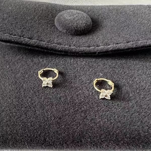 9ct Solid Gold Dainty Diamante Flower Tiny Hoop Earrings for Cartilage Piercing 5mm