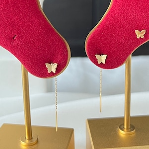 14ct Solid Gold Dainty Plain Small Butterfly Threader Earrings