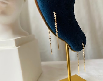 14ct Solid Gold plain chain threader Earrings
