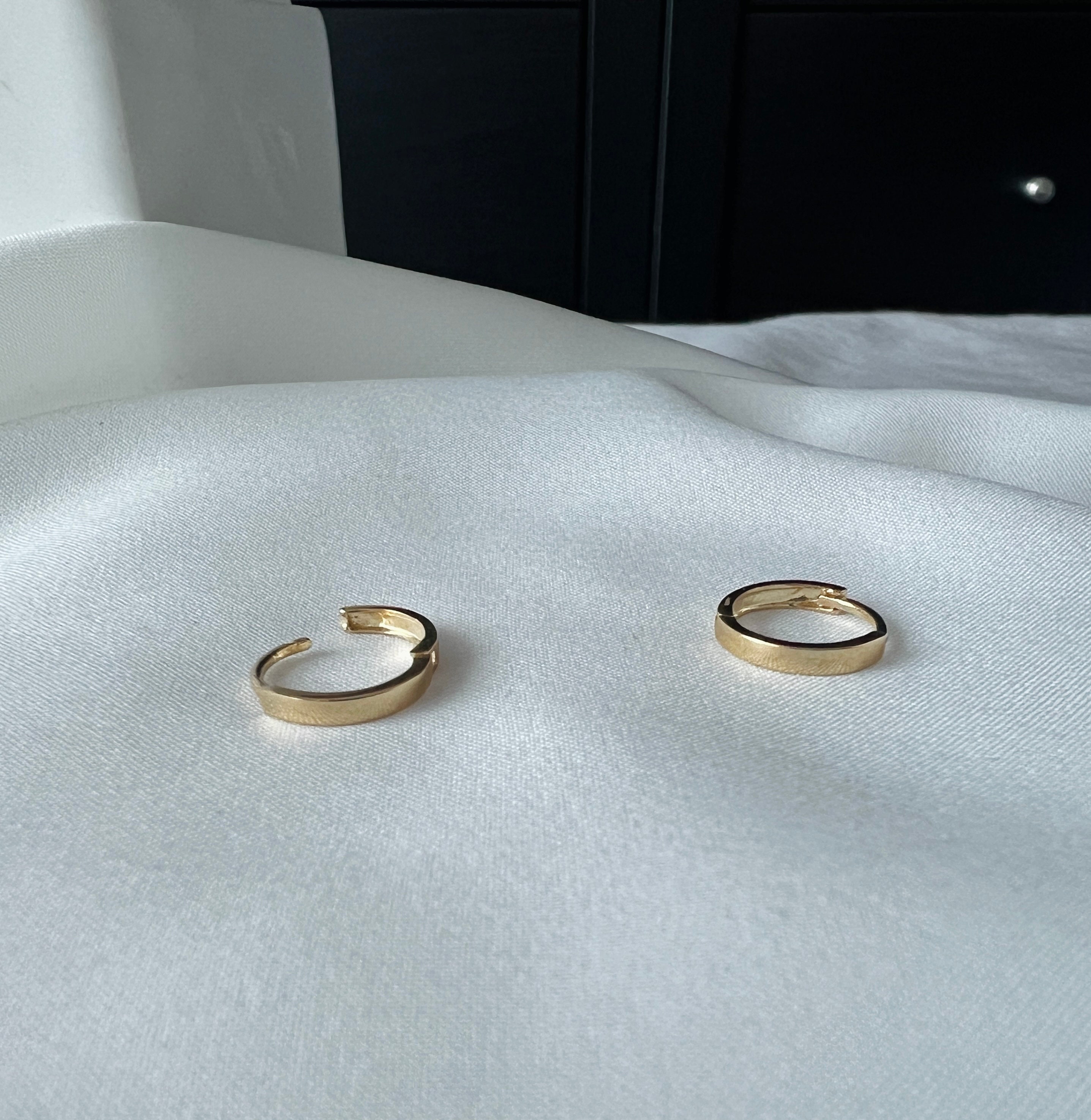 Orecchini A Cerchio Con Cerniera Huggie In Oro Massiccio 14K, Misura XL, Da 15 Mm (5 - Foto 9