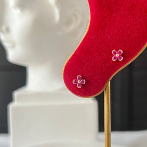 9ct Solid Gold Dainty Small Fuchsia Gem Four Petal Flower Stud Earrings