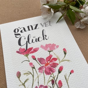 Selbstgemalte Karte  "Blumenwiese" | Aquarell-Karten | Dankes-Karte | Zum Geburtstag | Viel Glück | Beförderung | Prüfung |