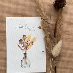 Selbstgemalte Karte  "Trockenblumen Boho" | Aquarell-Karten | Dankes-Karte | Zum Einzug |