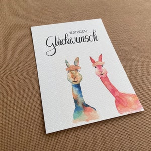 Geburtstagskarte "Lama-Grüße" | Aquarell-Karten | handgemalt | Grußkarte | Alpaka Karte | Crazy Lama-Grüße | witzig