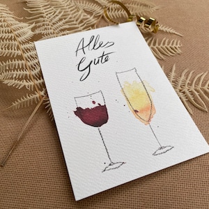 Geburtstagskarte "Wein-Grüße" | Aquarell-Karten | handgemalt | Grußkarte | Happy Birthday | Sekt | Auf Dich